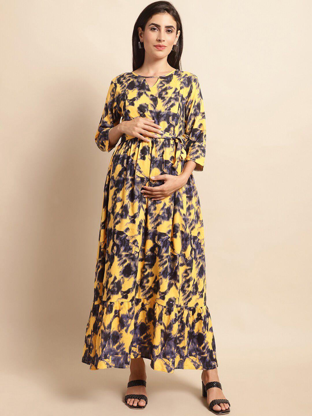 frempy yellow floral print maternity maxi dress