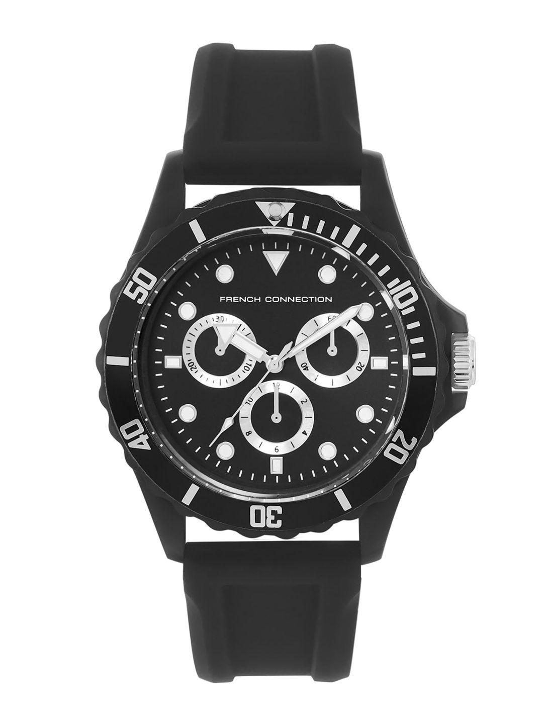 french connection men black dial & grey wrap around straps analogue watch fc177b