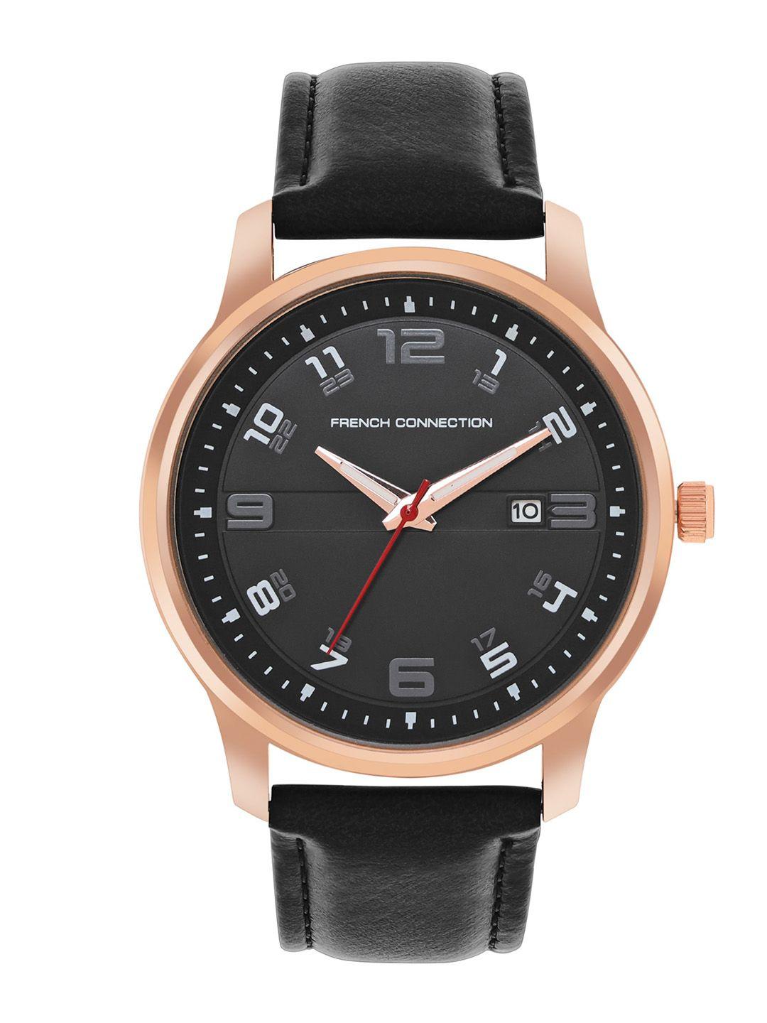 french connection men dial & leather straps analogue watch fcn00046e