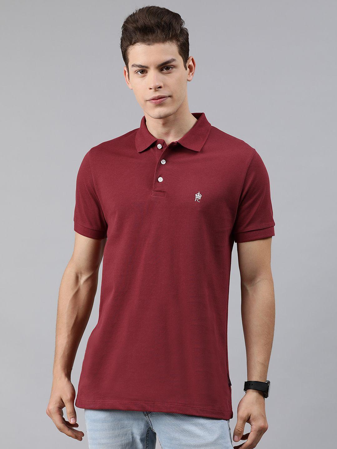 french connection men maroon solid polo collar pure cotton t-shirt