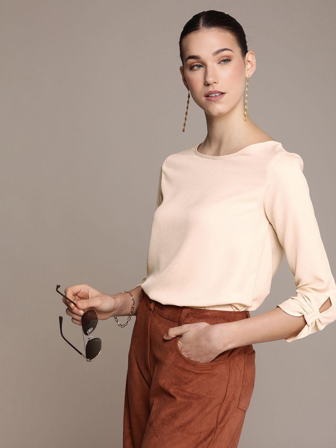 french connection round neck three-quarter sleeves top