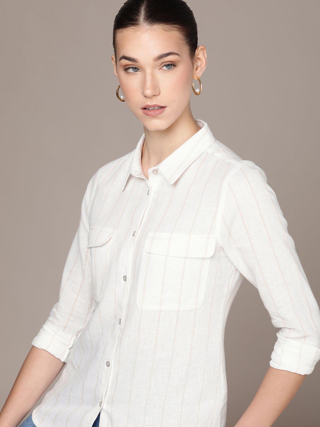 french connection striped cotton-linen casual shirt