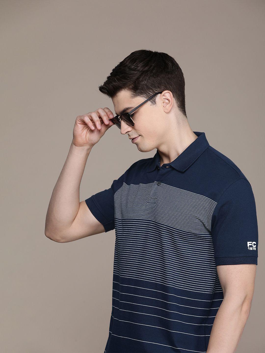 french connection striped polo collar pure cotton t-shirt