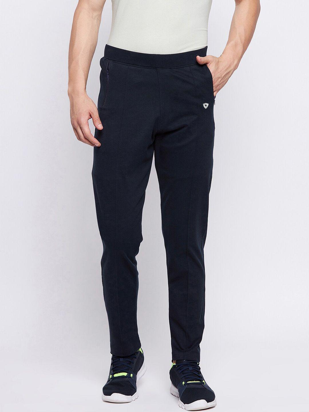 french flexious men navy blue solid dry-fit anti odour regular fit track pants