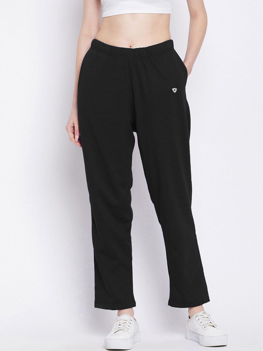 french flexious women black solid relaxed fit, dry-fit, anti odour & anti bacteria track pants