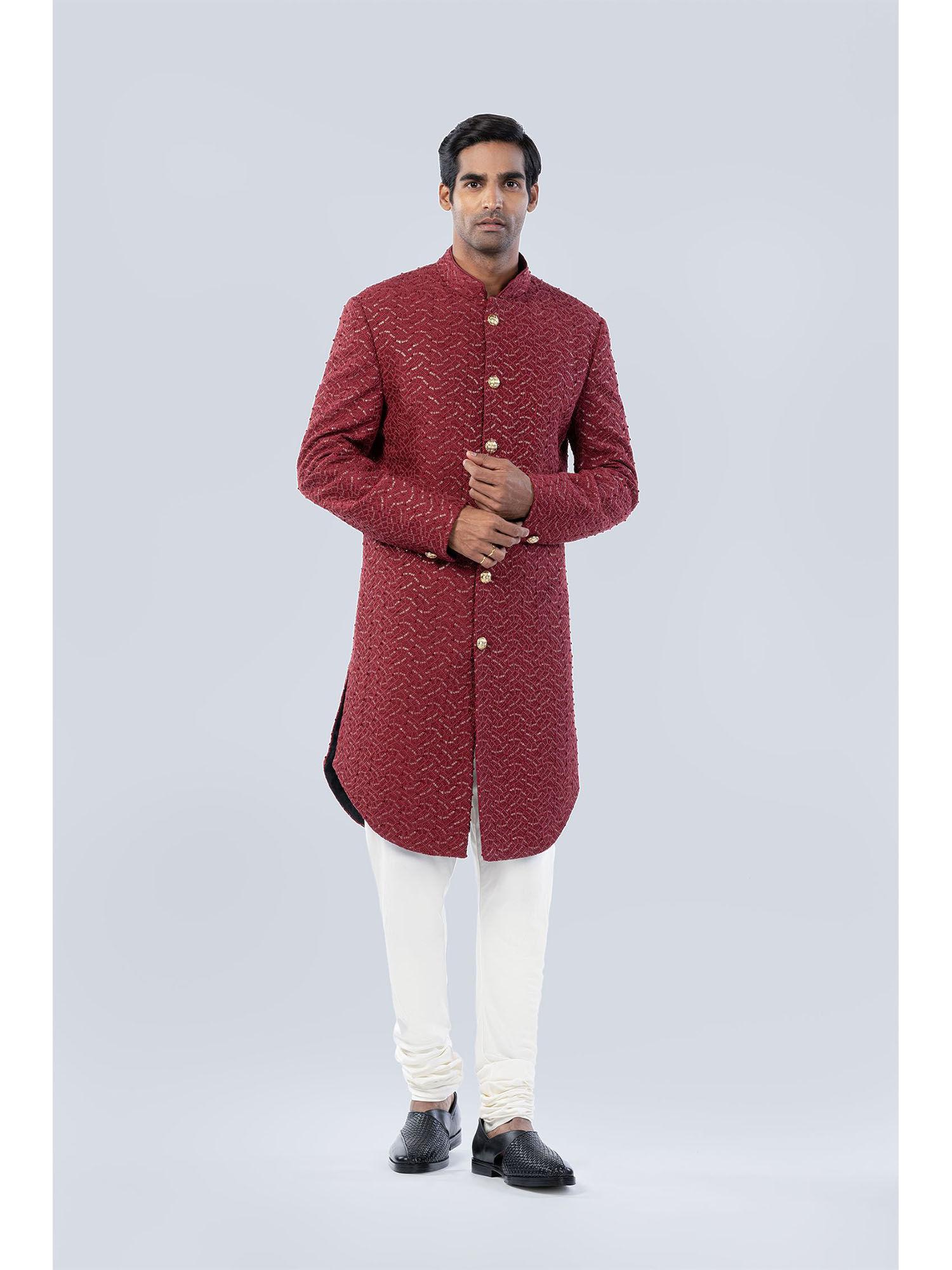french knot and sequins embellishment sherwani (set of 2)