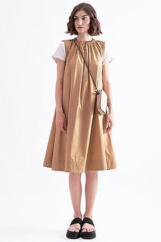 french beige cotton poplin elasticated dress