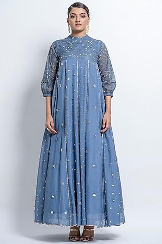 french blue embroidered gown