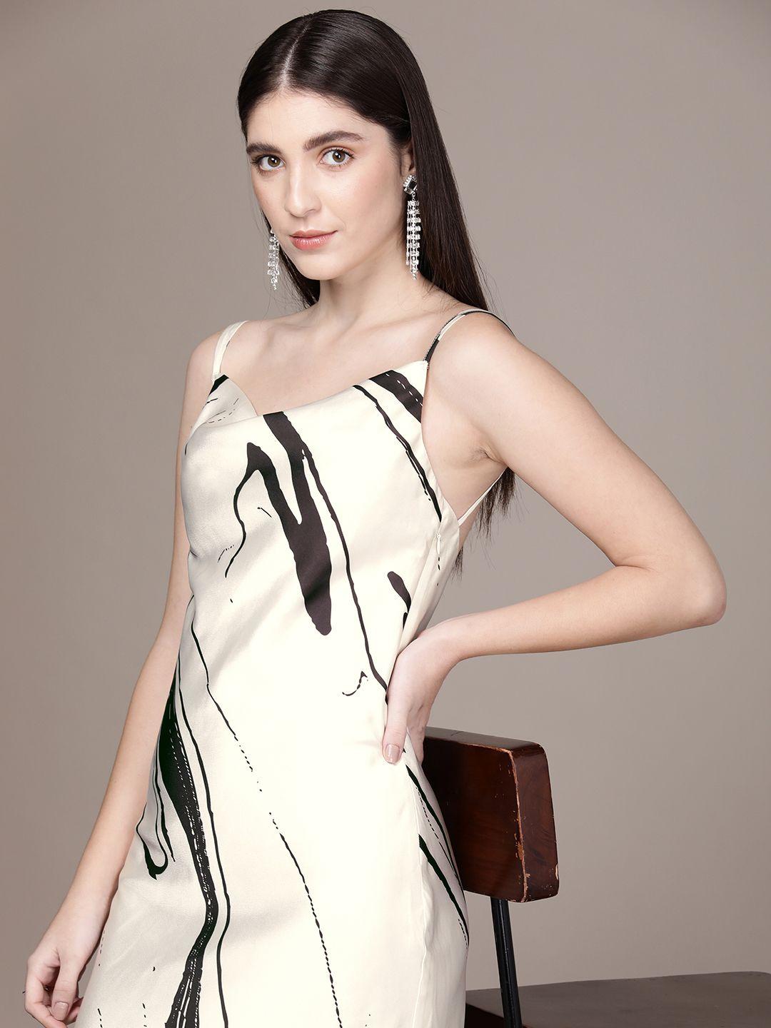 french connection abstract printed satin finish sheath midi dress