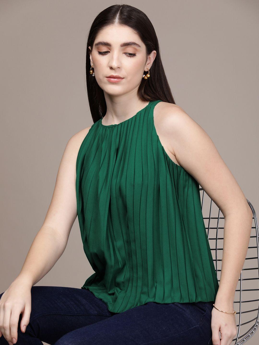 french connection accordion pleated round neck sleeveless top