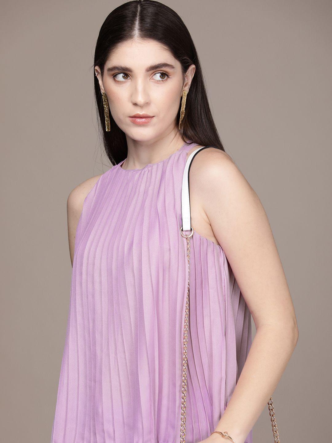 french connection accordion pleated round neck sleeveless top