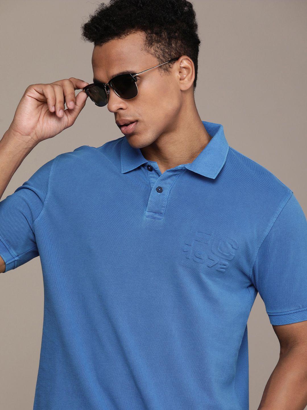 french connection brand logo embossed polo collar pure cotton t-shirt