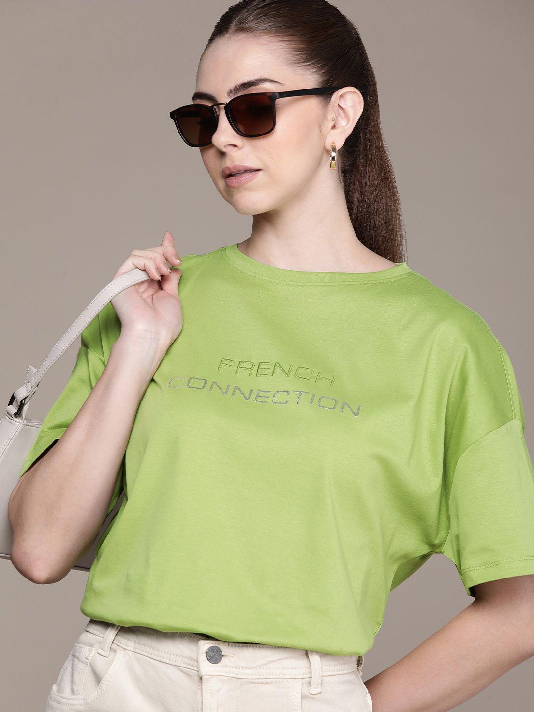 french connection brand logo printed drop-shoulder sleeves pure cotton t-shirt