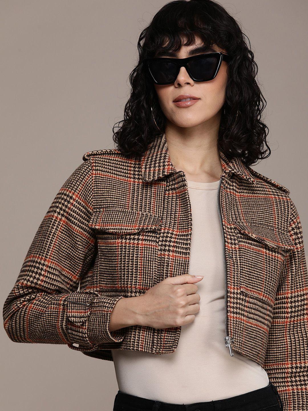 french connection checked crop tailored jacket