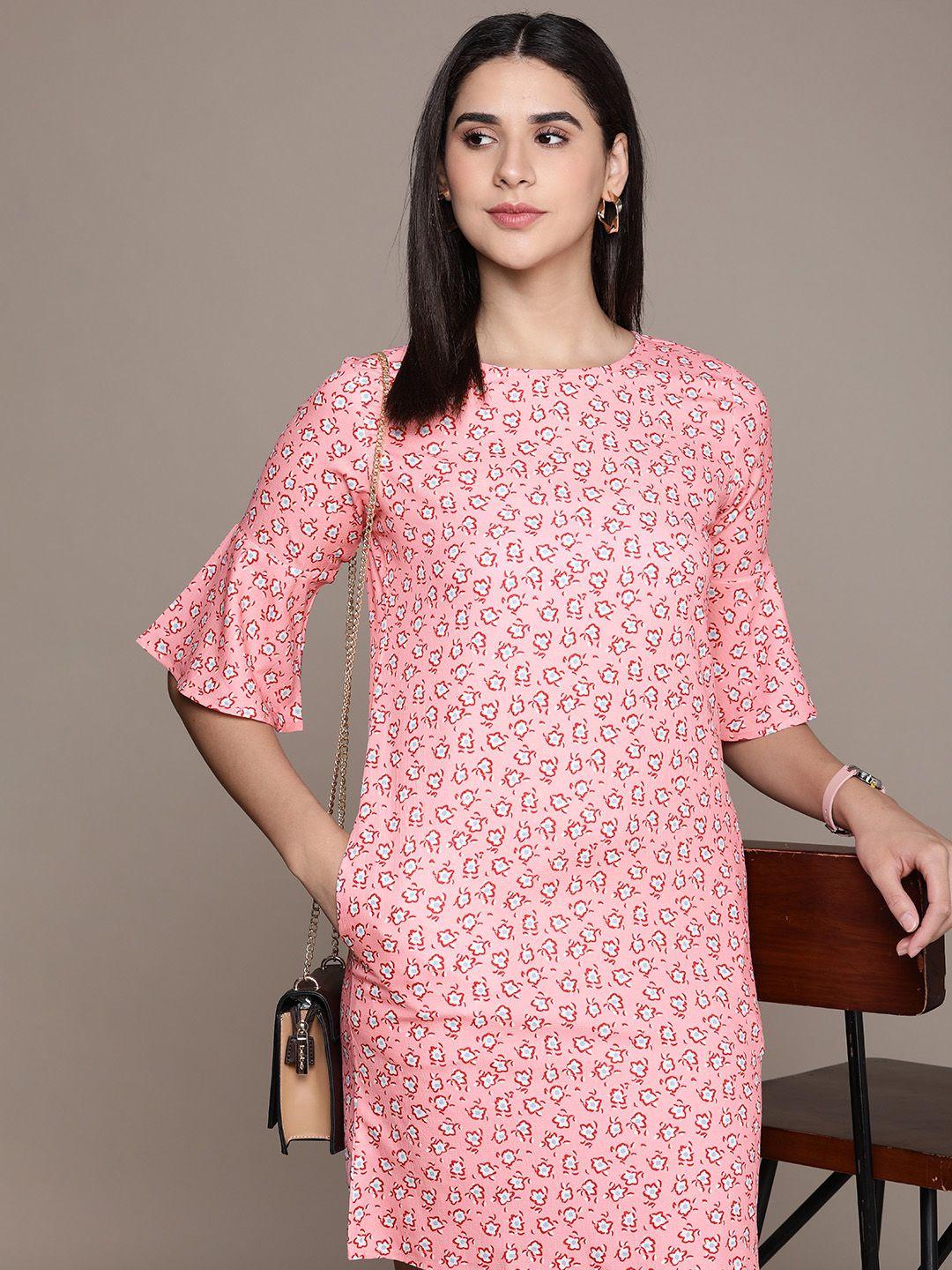 french connection floral print bell sleeve knitted a-line dress