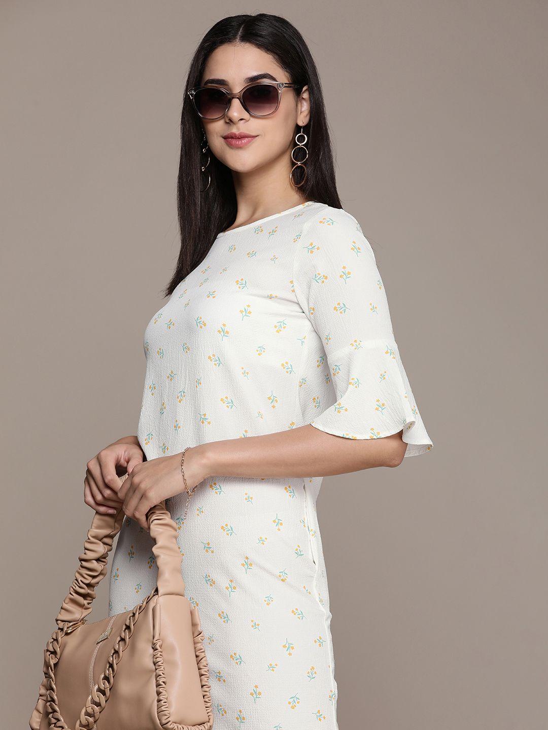french connection floral print bell sleeve knitted a-line dress