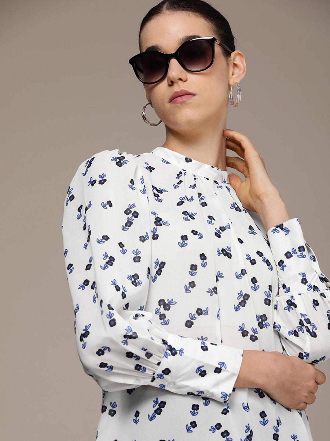 french connection floral printed cuffed sleeves top