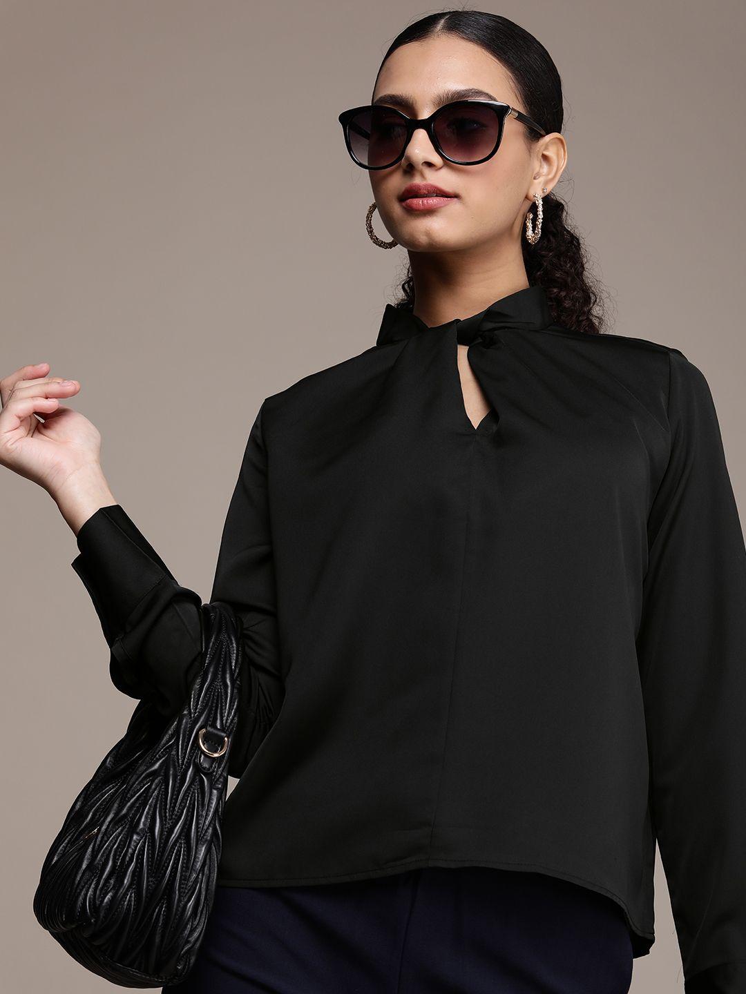 french connection keyhole neck long sleeves twisted top