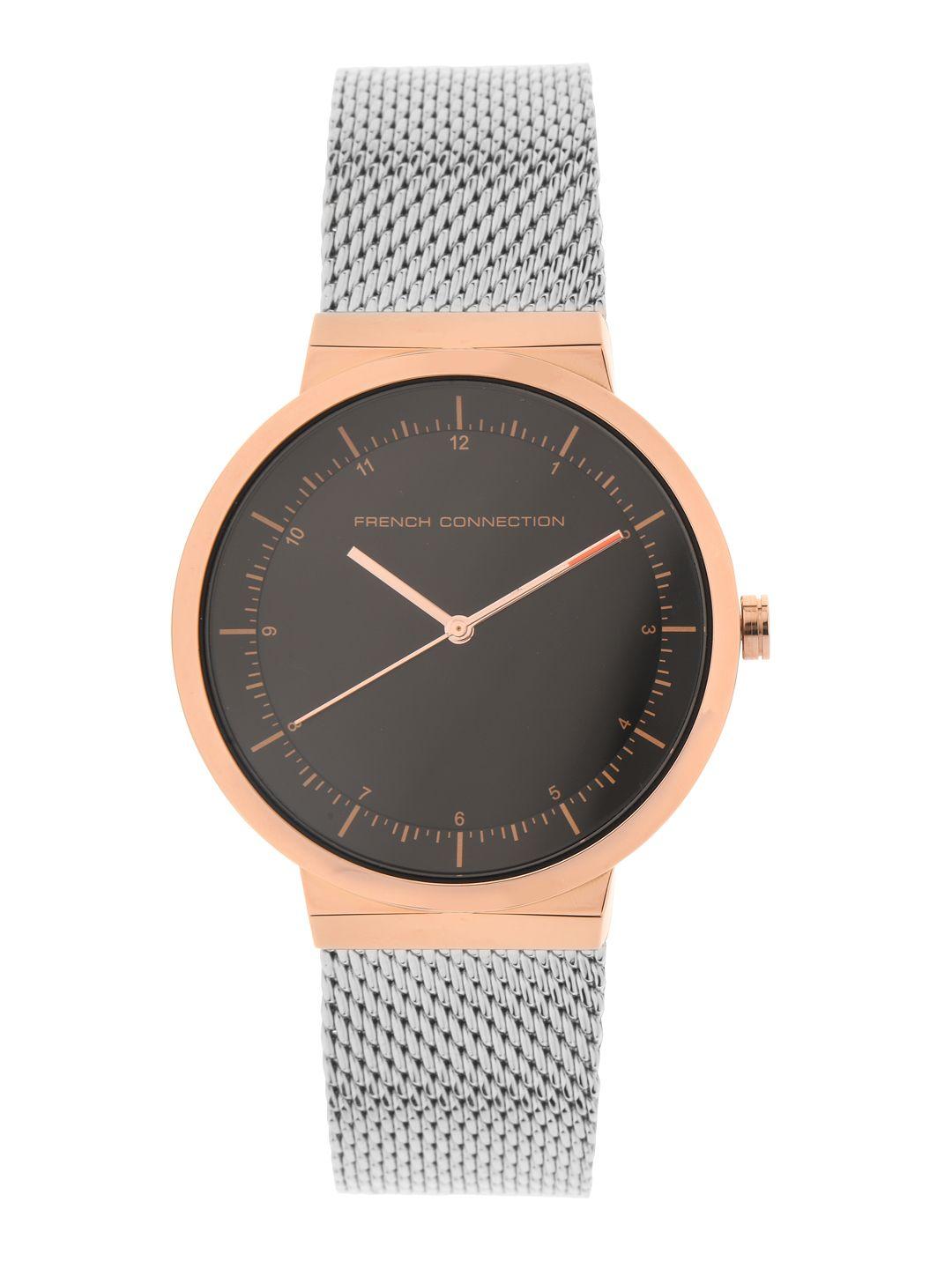 french connection men black & rose gold analogue watch