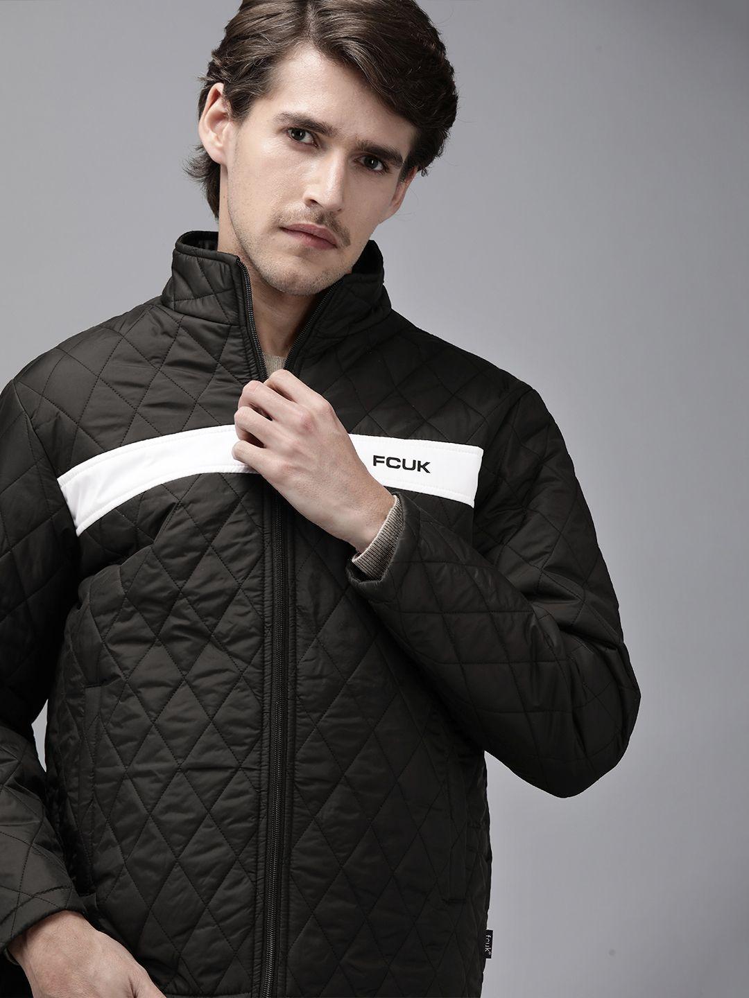 french connection men black solid quilted jacket