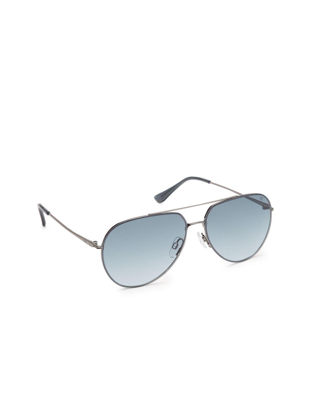 french connection men blue lens & gunmetal-toned aviator sunglasses with uv protected lens