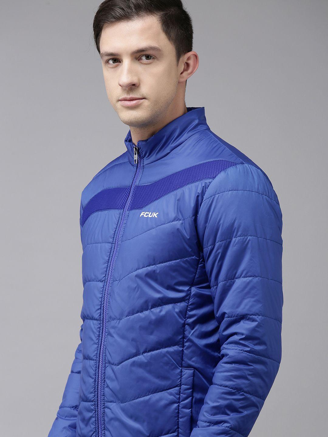 french connection men blue solid padded jacket