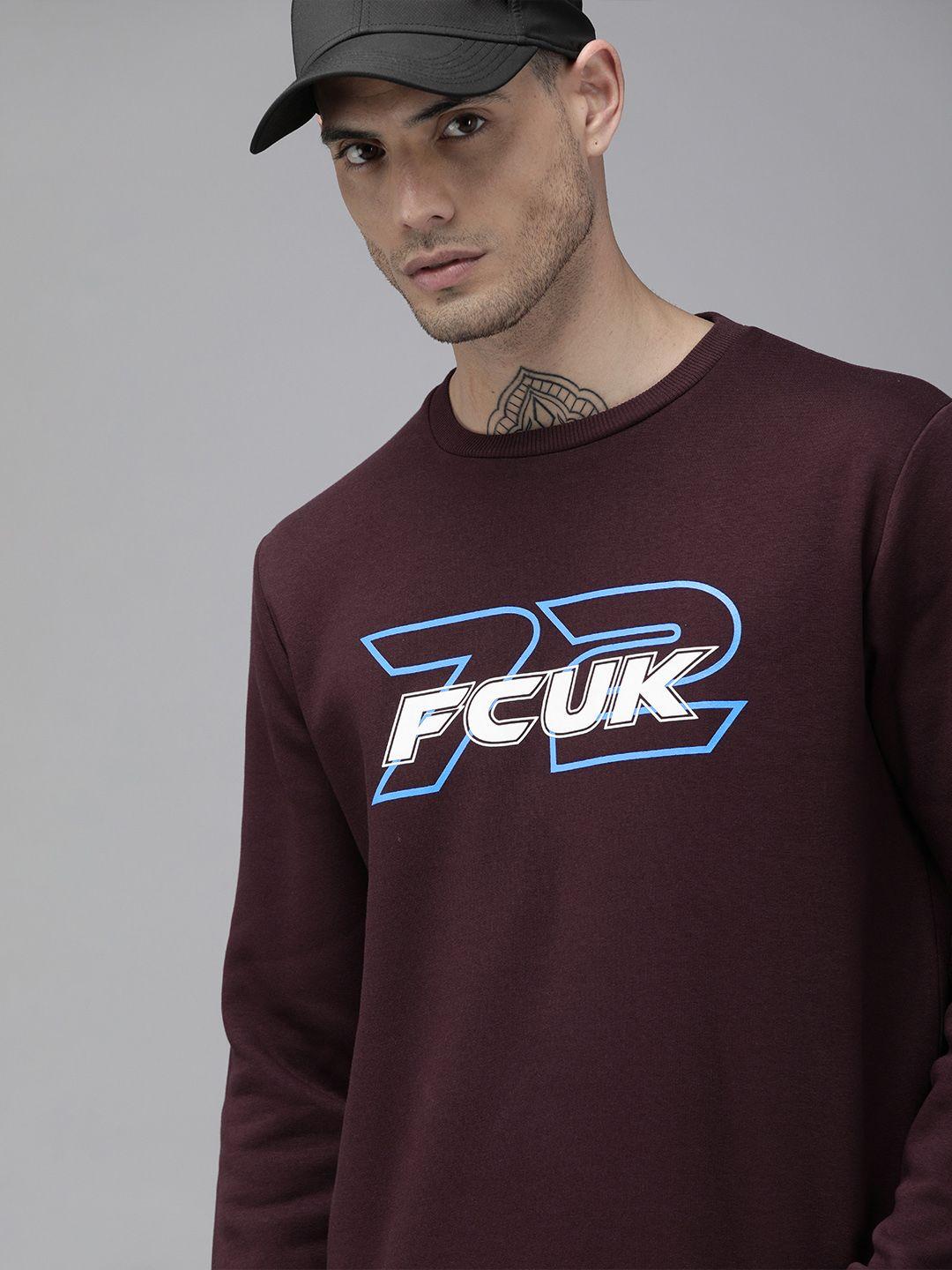 french connection men burgundy printed sweatshirt