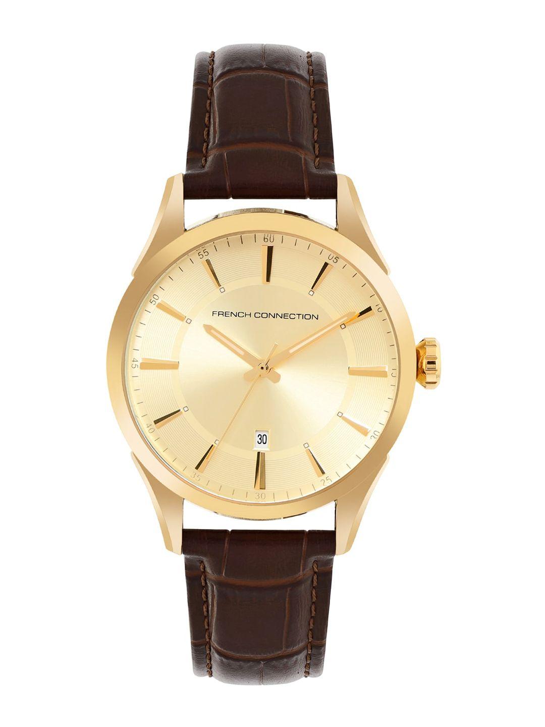 french connection men gold-toned etienne analogue watch fcp31g