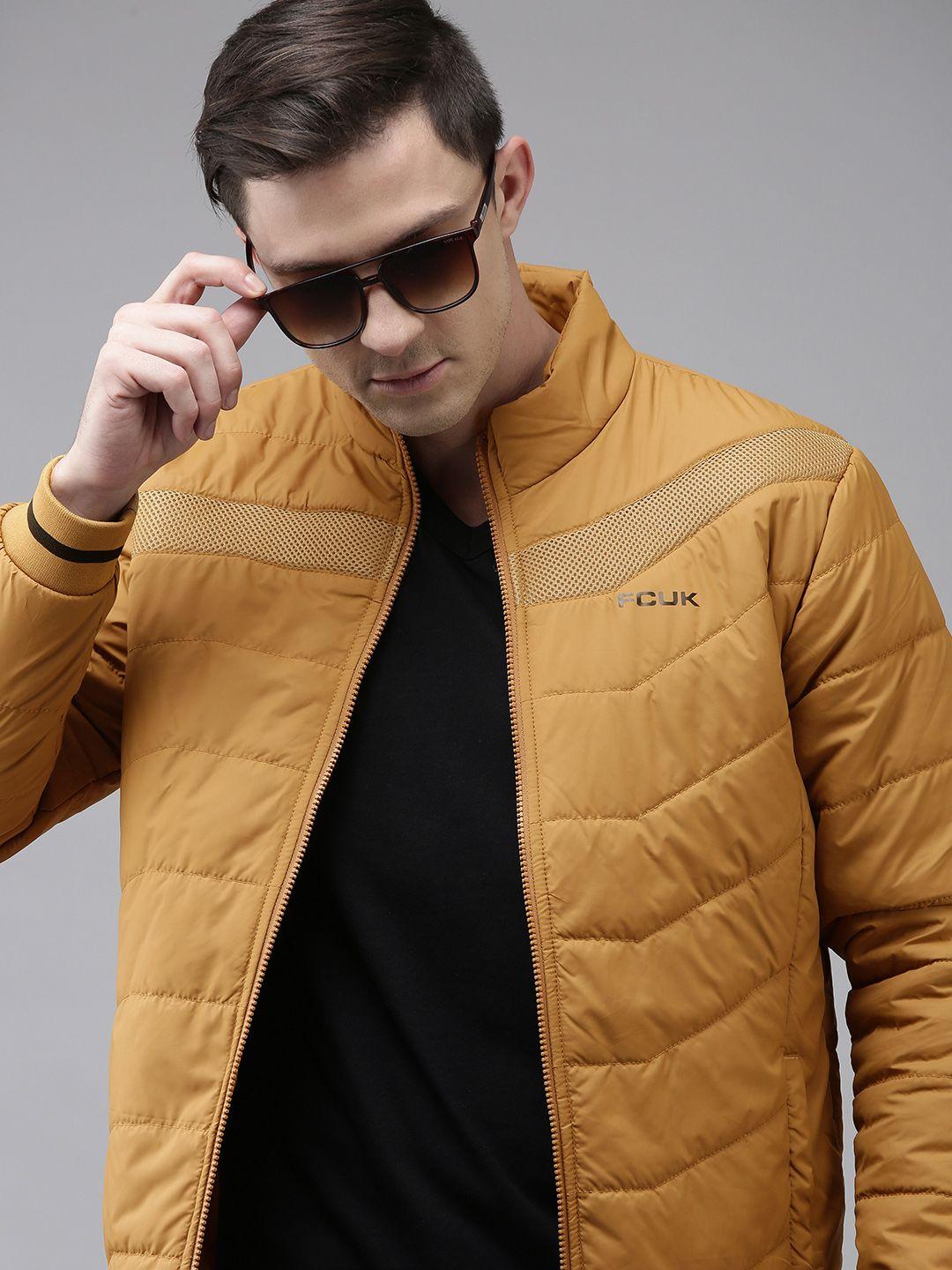 french connection men khaki-coloured solid padded jacket