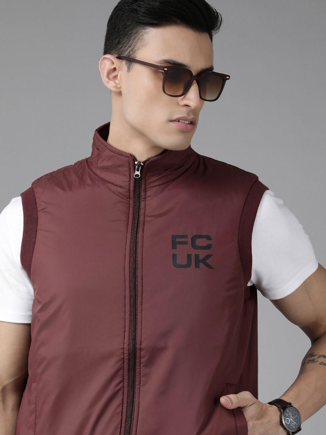 french connection men maroon solid bomber jacket