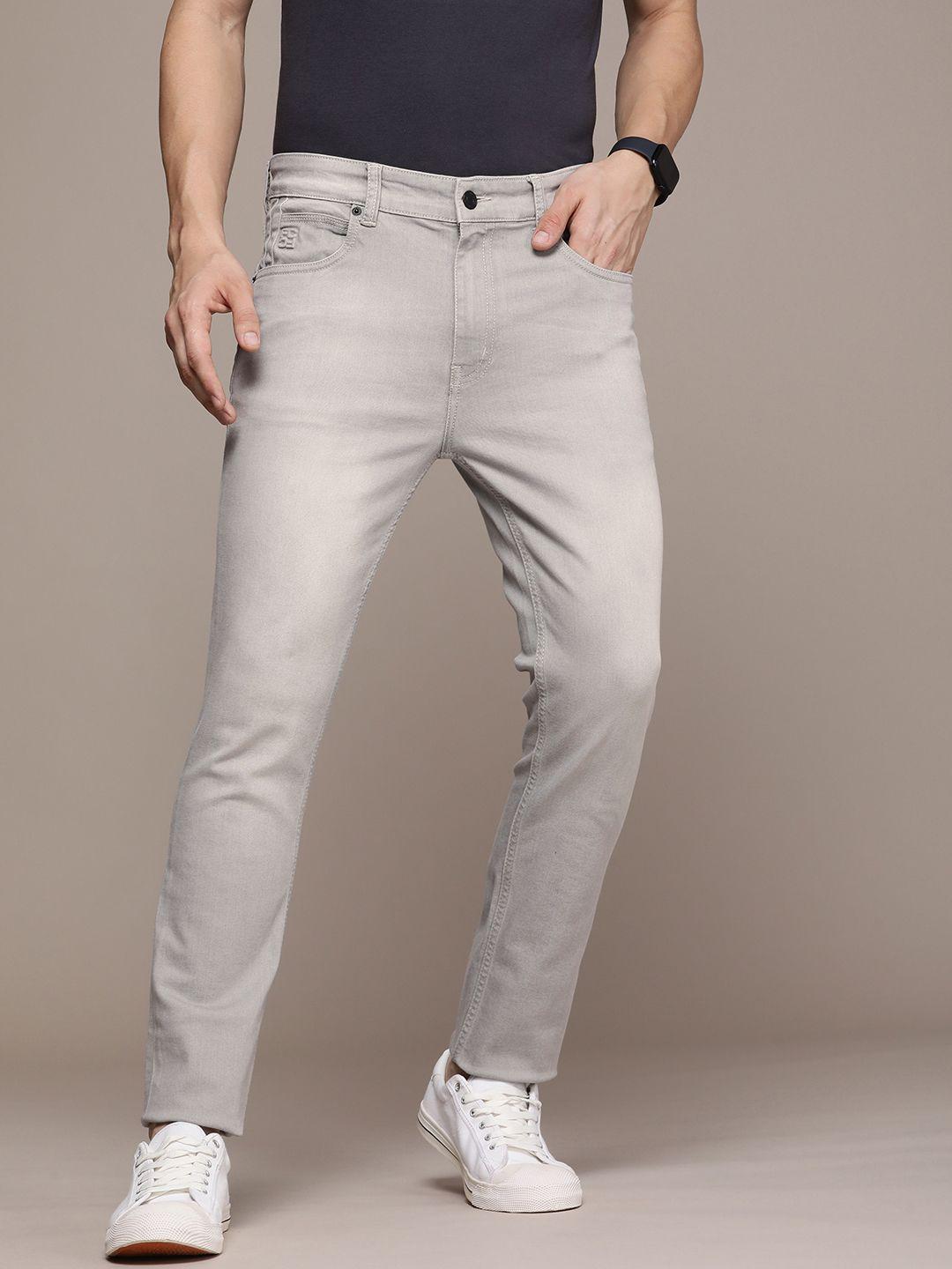 french connection men mid-rise slim fit light fade stretchable jeans