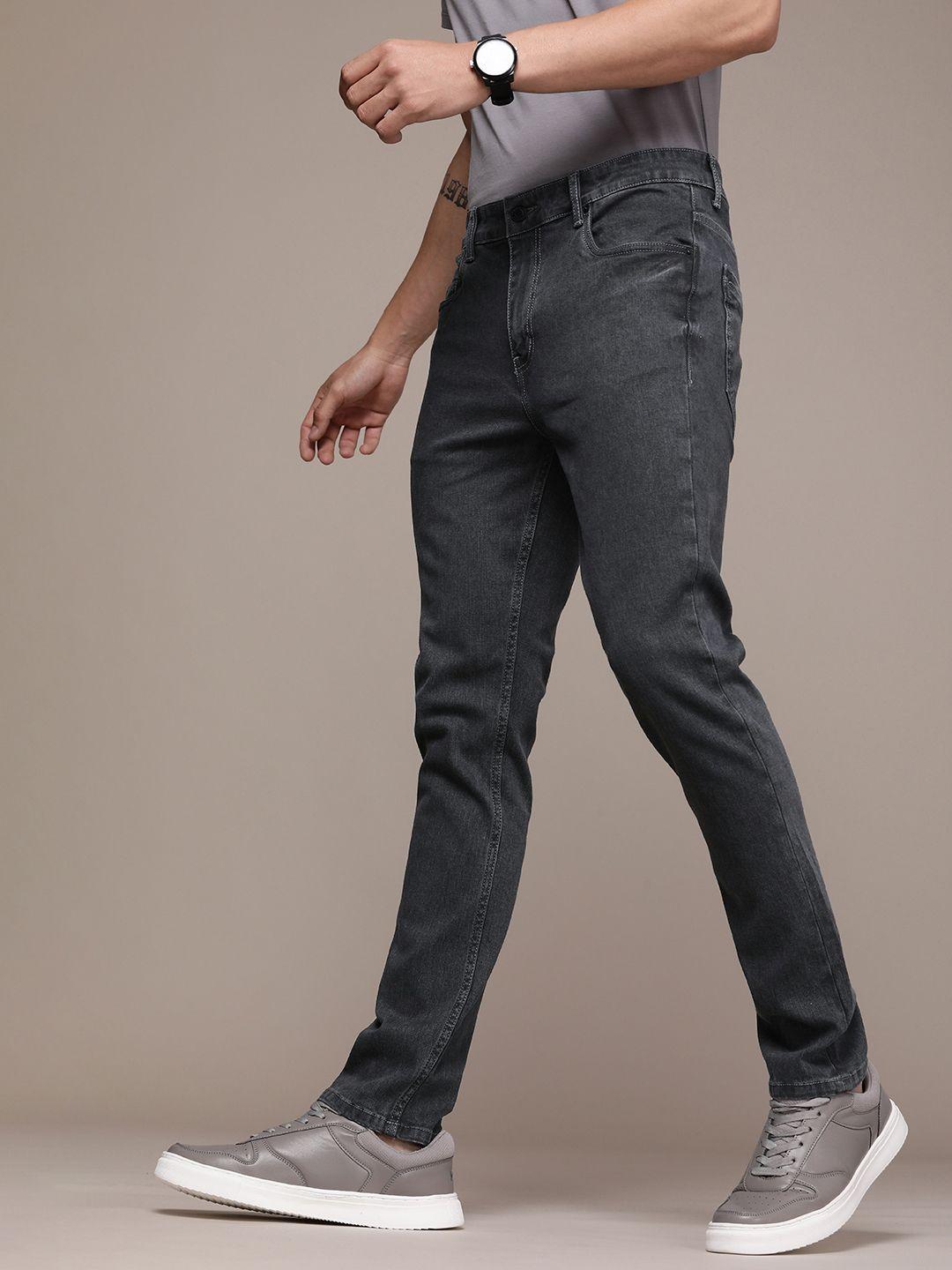 french connection men mid-rise slim fit light fade stretchable jeans