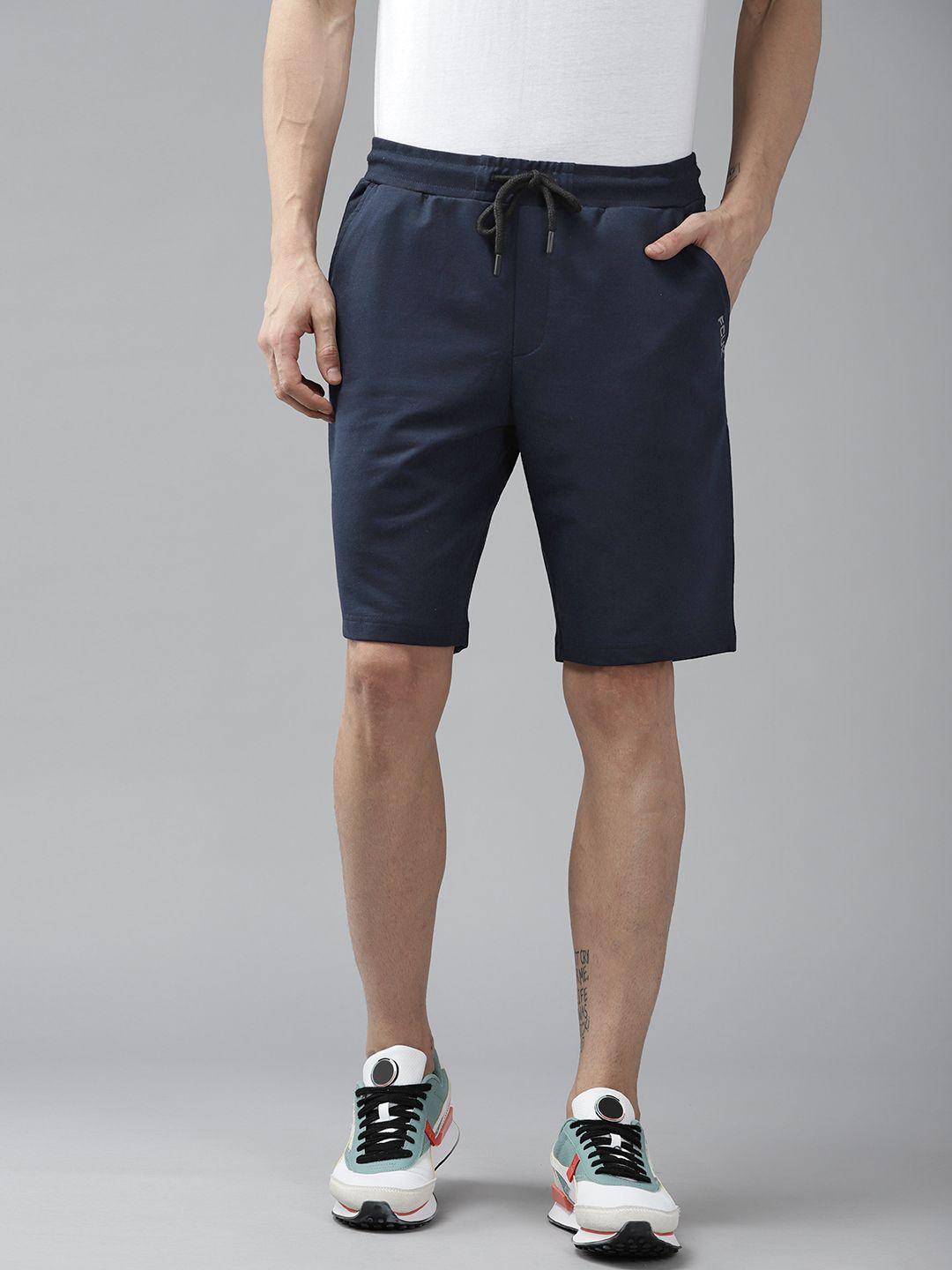 french connection men navy blue solid slim fit shorts