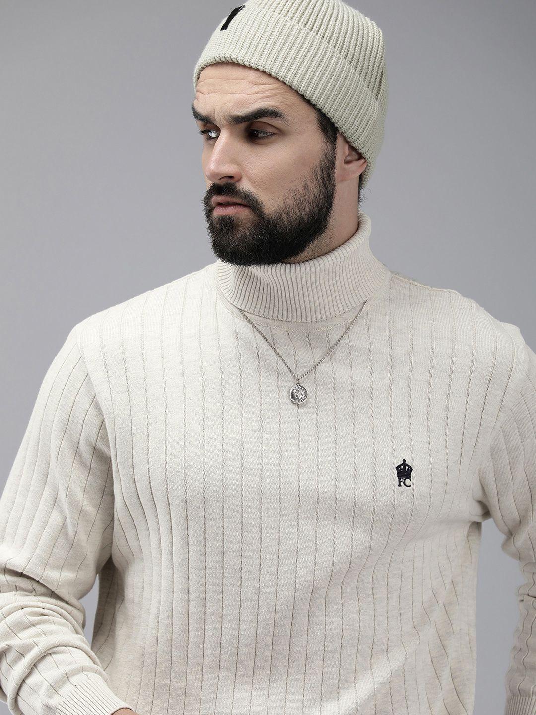 french connection men off white pure cotton ribbed pullover sweater