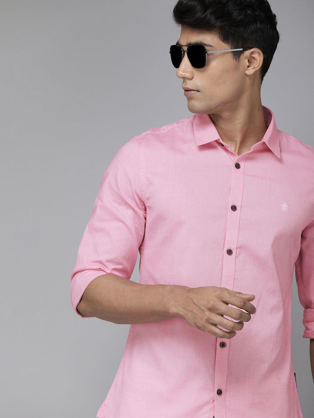 french connection men pink slim fit casual shirt