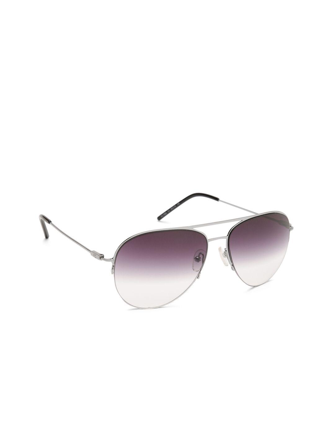 french connection men purple lens & silver-toned aviator sunglasses with uv protected lens