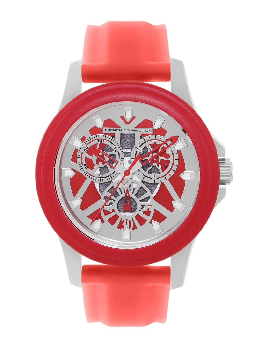 french connection men red printed dial & red straps analogue watch