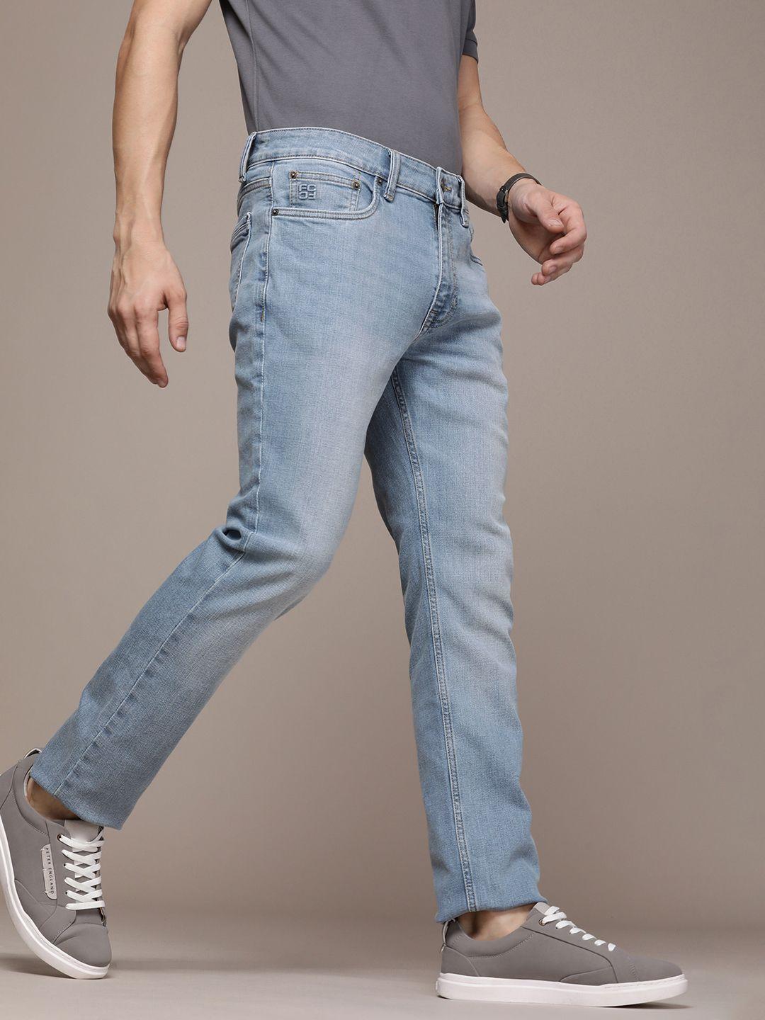 french connection men slim fit mid-rise heavy fade stretchable jeans