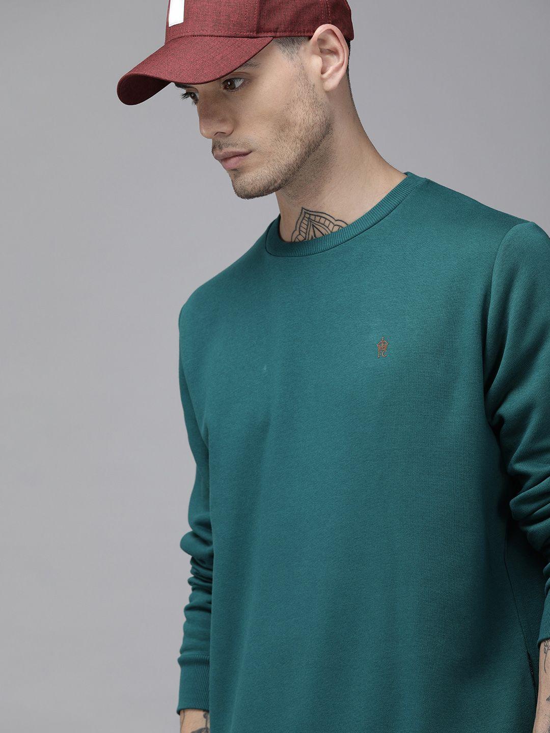 french connection men teal blue solid sweatshirt
