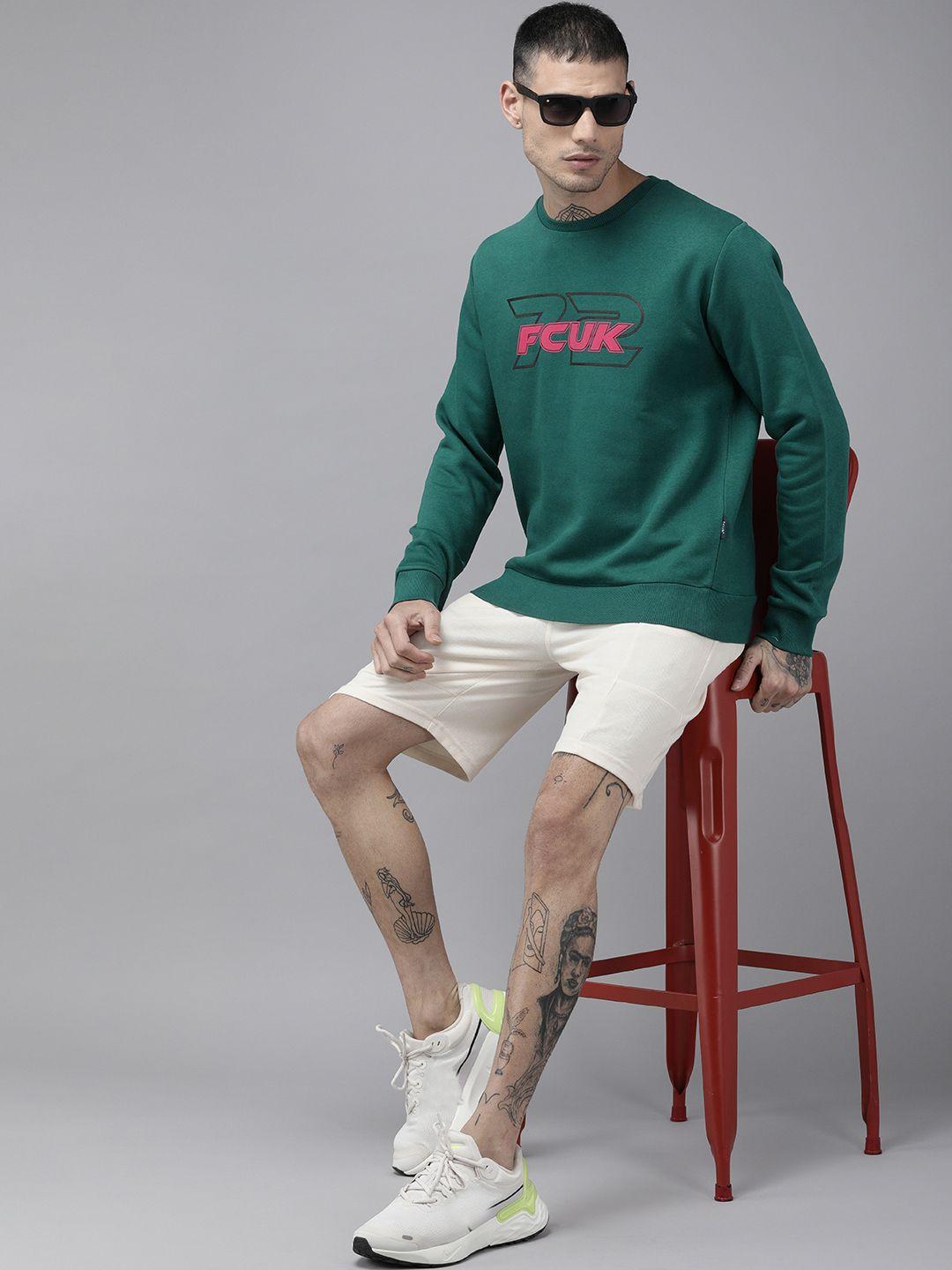french connection men teal green printed pullover sweatshirt