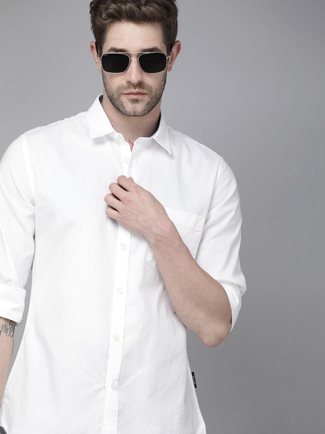 french connection men white slim fit solid pure cotton oxford casual shirt