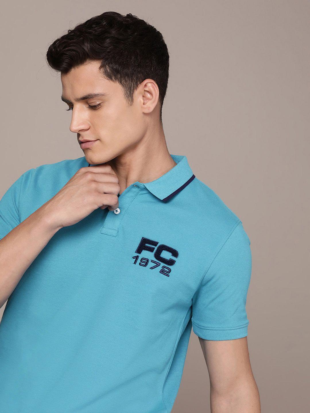 french connection minimal varsity embroidered polo collar pure cotton t-shirt