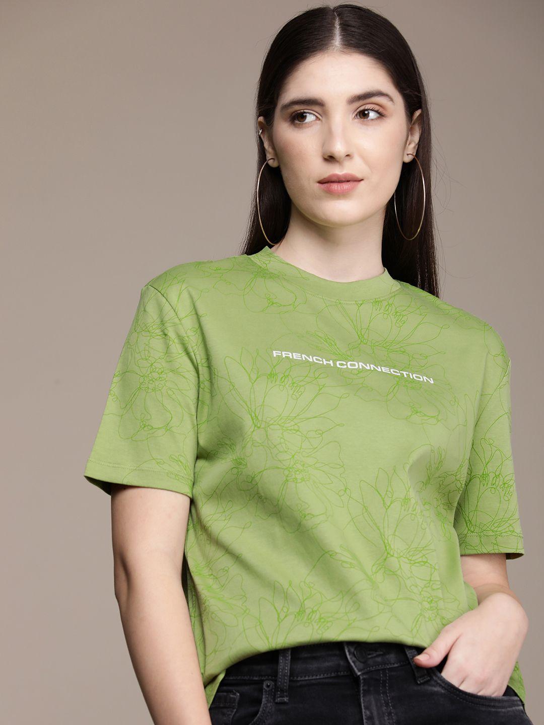 french connection printed drop-shoulder sleeves pure cotton t-shirt
