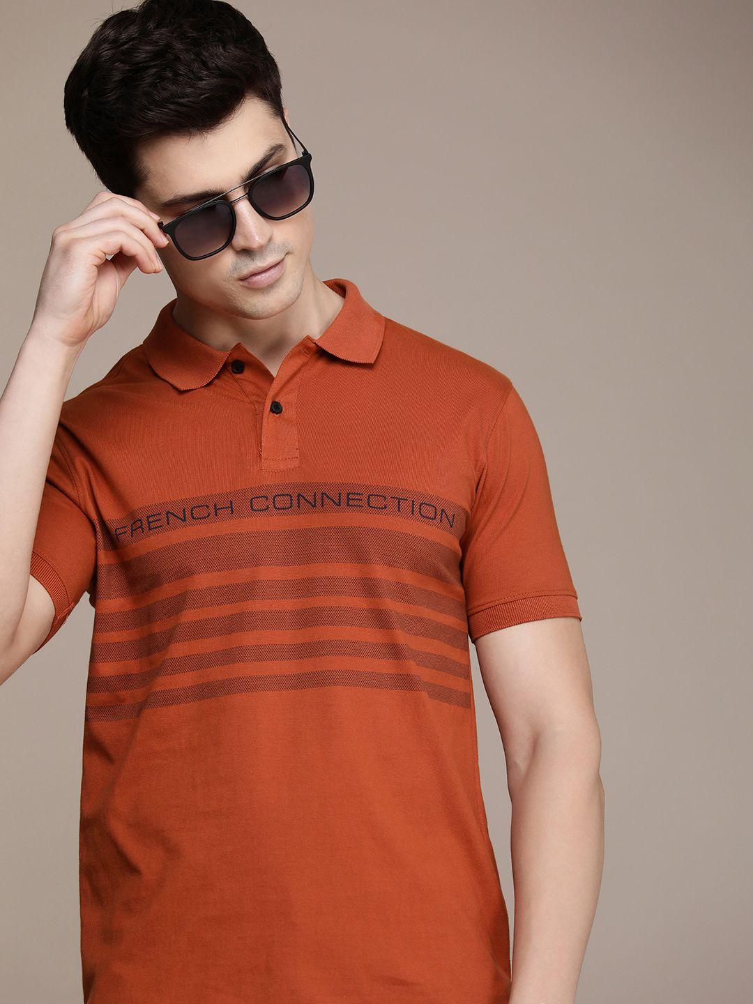 french connection printed polo collar pure cotton t-shirt