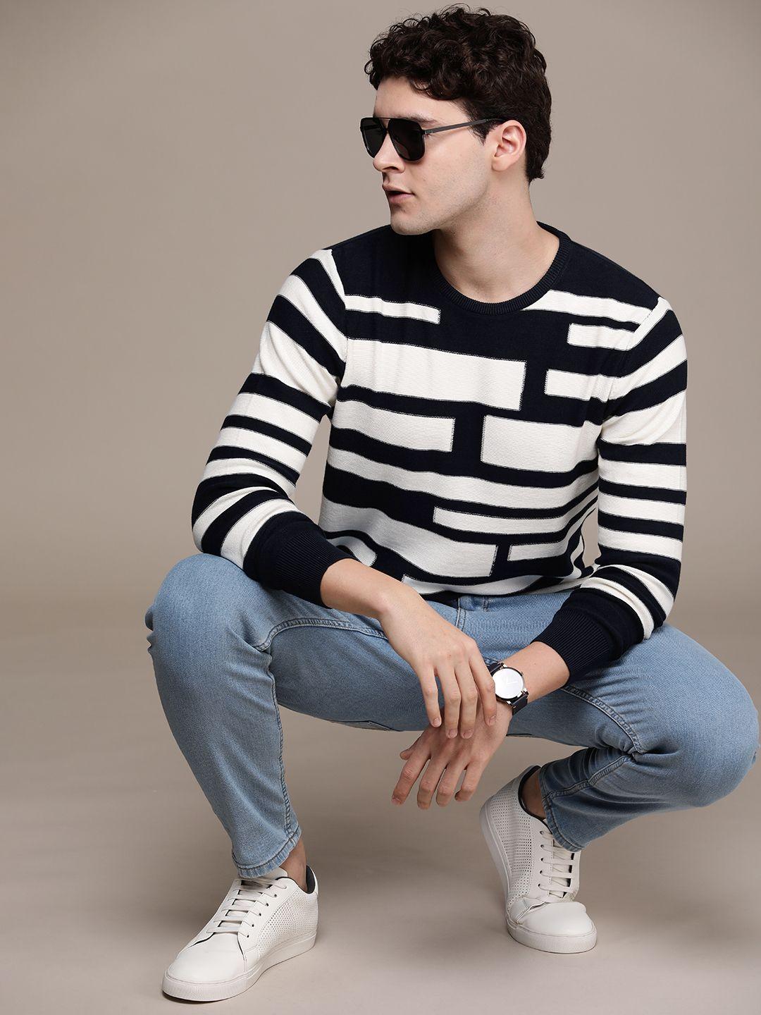 french connection pure cotton long sleeves knitted striped pullover