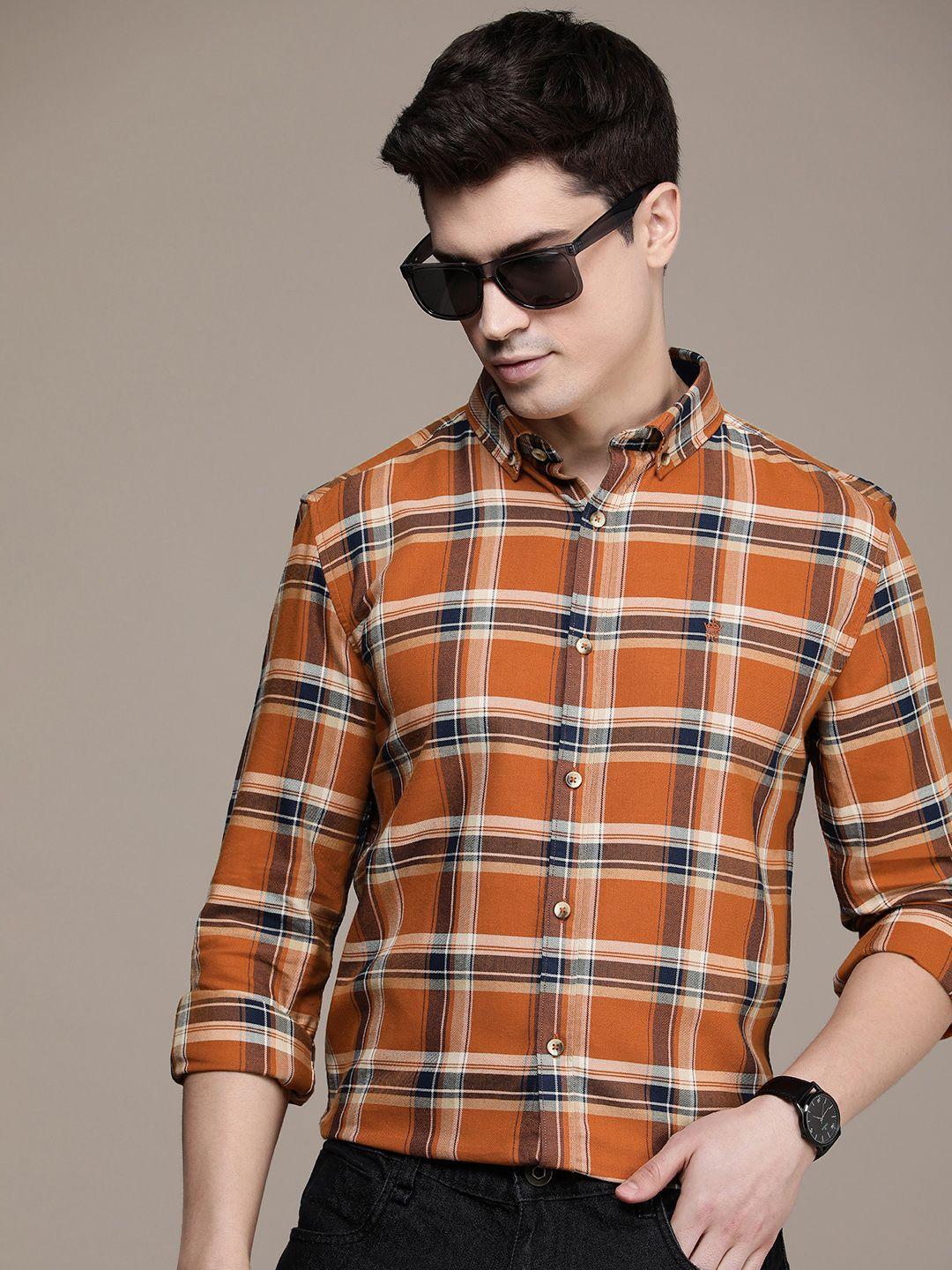 french connection pure cotton slim fit checked casual shirt