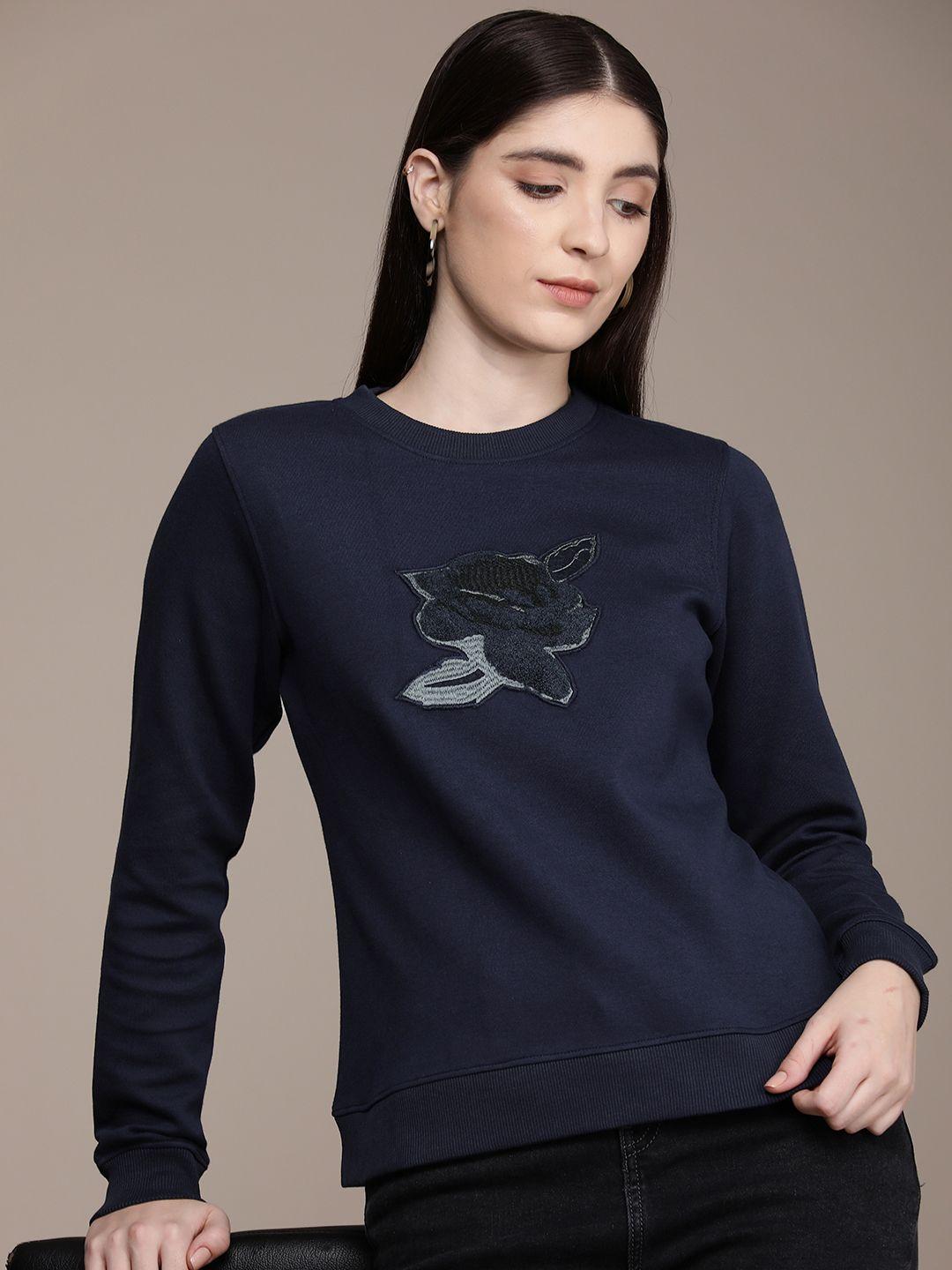 french connection round neck embroidered applique sweatshirt
