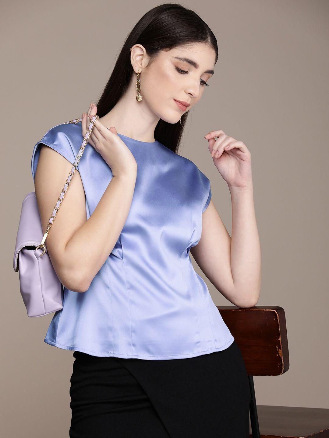 french connection round neck pleated detail extended sleeves satin top