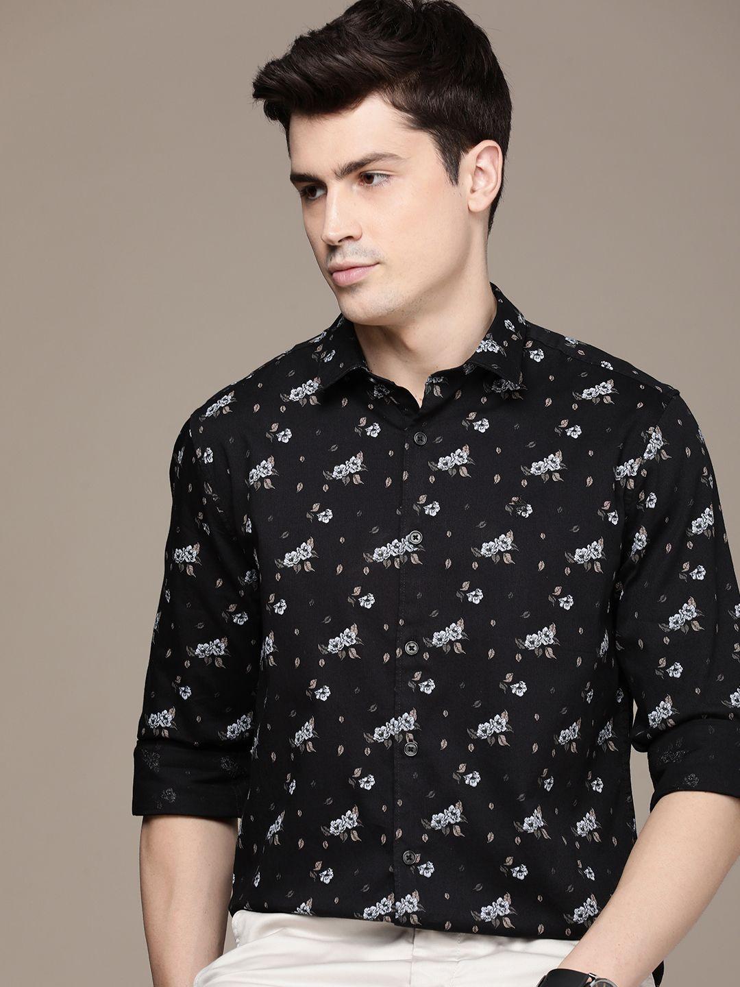 french connection slim fit floral printed pure cotton casual shirt