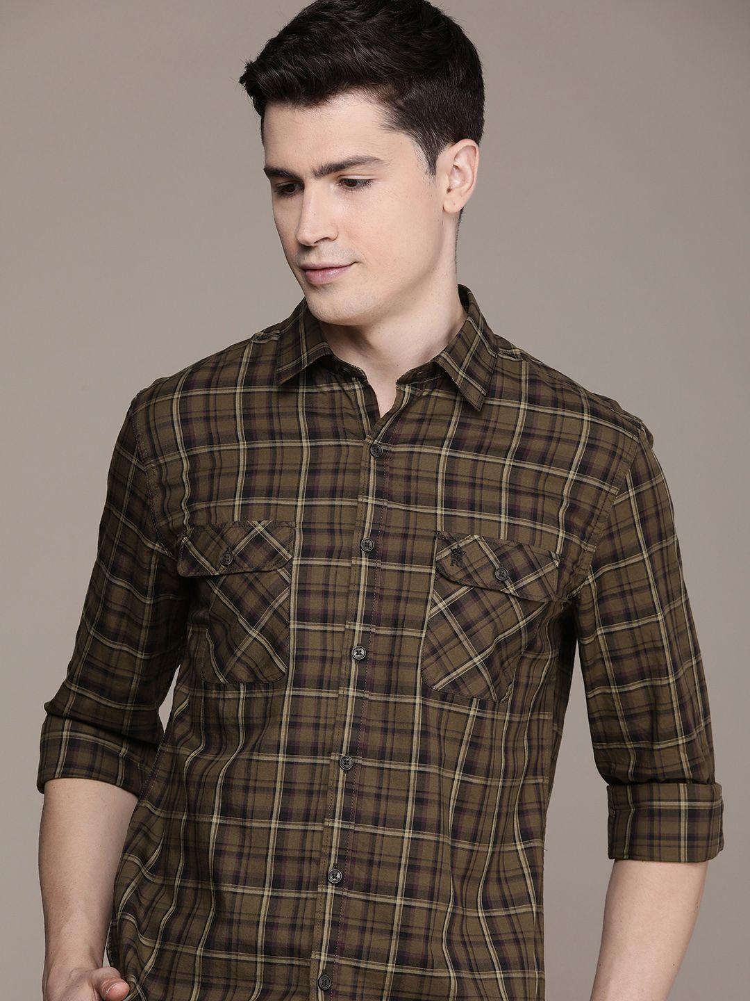 french connection slim fit opaque checked pure cotton casual shirt